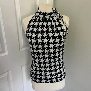 Y2K BLACK AND WHITE JONDEN HOUNDSTOOTH HIGH NECK TOP